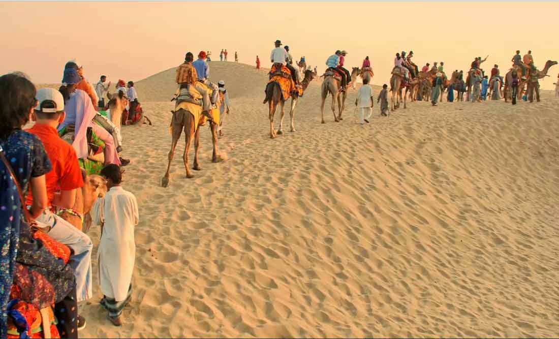 camel safari in sam sand dunes