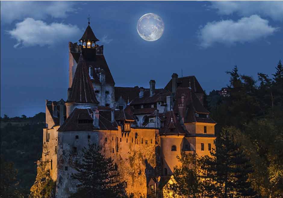 dracula castle in full moon